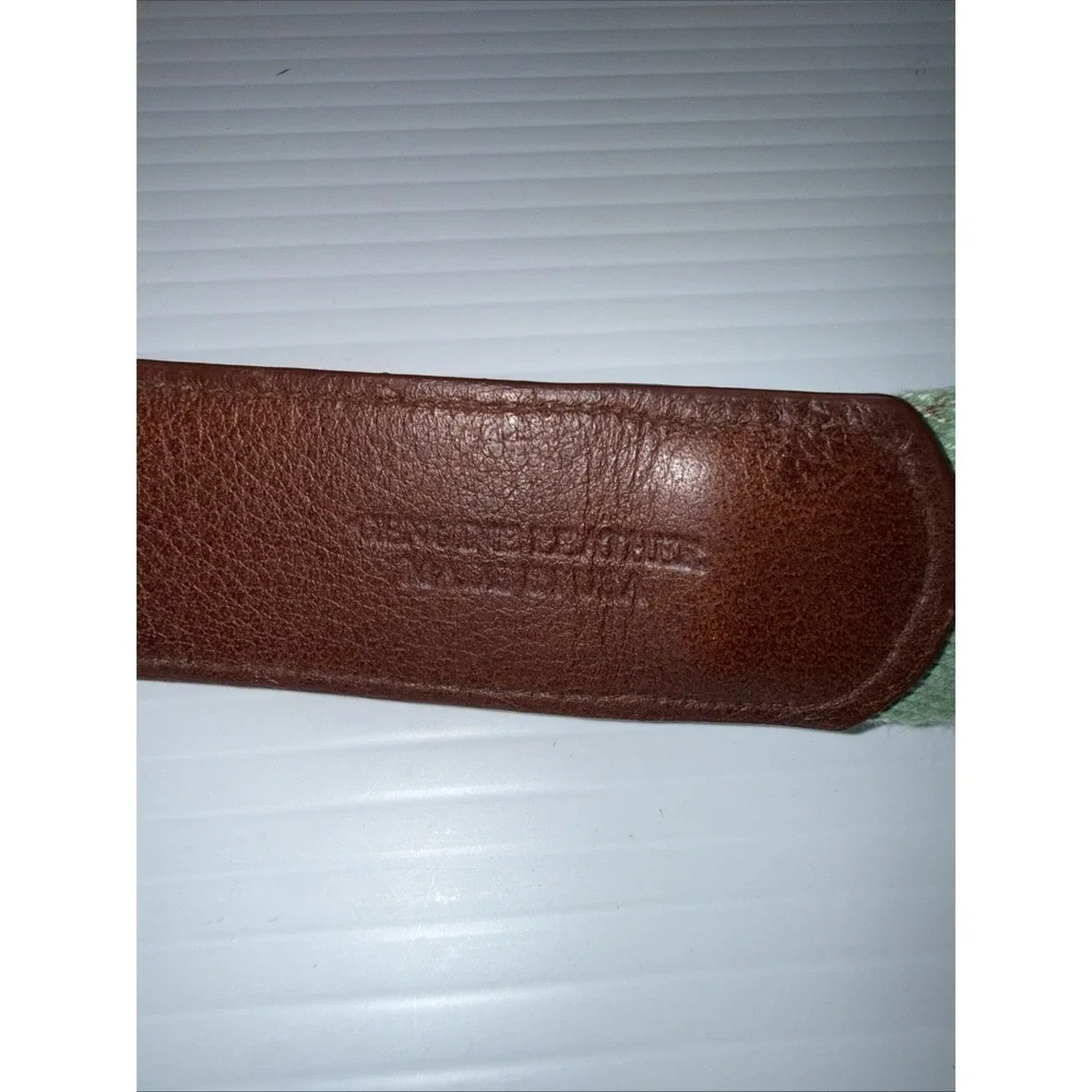 Donald Ross Green Brown Leather Canvas  Belt 34